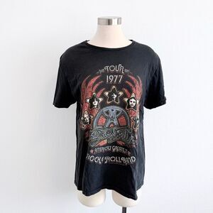 Aerosmith Black Graphic Band Tee Shirt Rock Music medium Distressed
